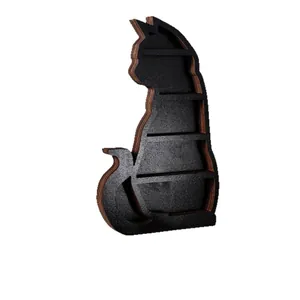 Minimalistisches schwarzes Wandregal in Katzenform aus Holz für Deko