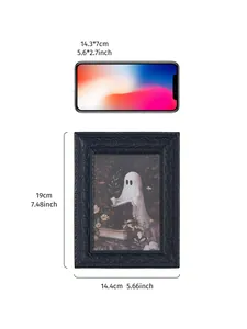 Schwarzer Gothic Harz Fotorahmen mit Gespenst und Maßen für die Halloween Deko