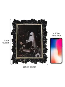 Tamaño y escala del marco de fotos de resina de Halloween con diseño de margaritas.
