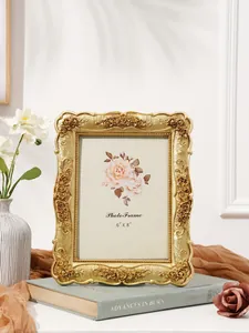 Vintage gold ornate photo frame 6x8 inch with elegant rose carvings for luxury home decor