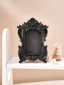 Mini marco de fotos negro vintage con relieve barroco para decoración y accesorios fotos