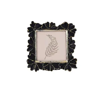 Vintage black and gold square photo frame with 3D daisy flower border for desktop