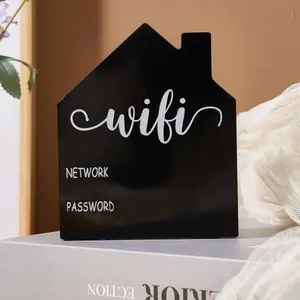 Minimalist black house-shaped WiFi password sign for home and hotel desktop decor