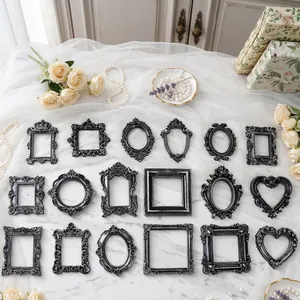 European Vintage Resin Relief Picture Frame Black Silver Distressed Baroque Style Decorative Tabletop Display Photo Props Ornament