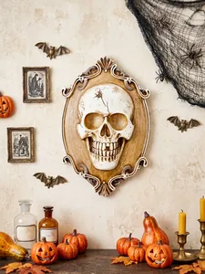 Detailed 3D skull relief in ornate vintage frame for gothic Halloween wall decor
