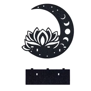 Black wooden moon lotus wall shelf home decor with moon phase cutout
