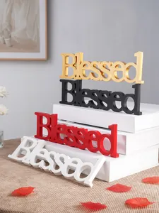 Blessed freestanding letter signs in gold, black, red, and white for home decor.