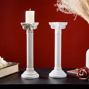 Elegantes portavelas de resina con forma de columna romana retro para decorar hogar