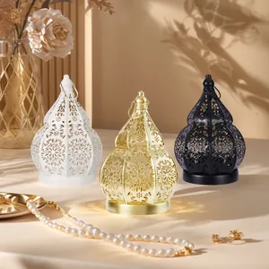 Set van 3 decoratieve vintage holle ijzeren kalebaslantaarns voor sfeer in huis