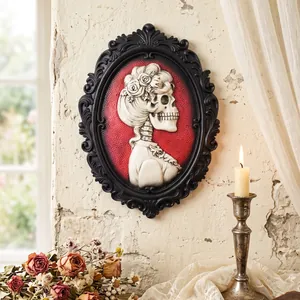 Vintage Schwarz Geschnitzter Rahmen Gotisch Skelett Dame Relief Wanddeko Halloween Atmosphäre Requisite Harz Dunkel Stil