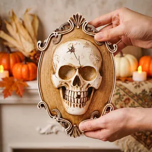 Vintage carved frame skull 3D relief wall decor for Halloween gothic party decoration