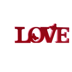 Red wooden LOVE letter ornament with butterfly cutout, perfect for romantic wedding party decor.