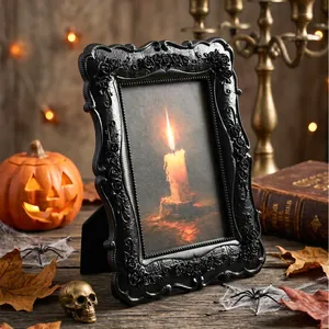 Marco de fotos gótico negro en relieve con arte de vela para decoración Halloween