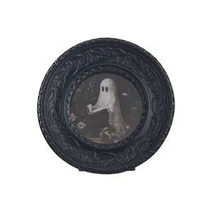 Vintage Halloween Fotorahmen aus schwarzem Harz mit lesendem Gespenst Motiv Dekor