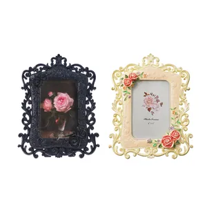 Marco de fotos vintage europeo de resina con elegante relieve de rosas tamaño 10x15 cm