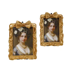 Eleganter europäischer Vintage Gold Barock Bilderrahmen mit 3D Schleife für den Tisch