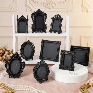 Marco de Fotos Mini de Resina Negra Vintage Estilo Gótico Barroco Con Relieve Marco de Exhibición de Joyas Decoración de Escritorio Accesorios de Fotografía