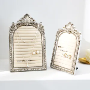 Vintage ornate arched velvet jewelry display stand frames for rings and necklaces