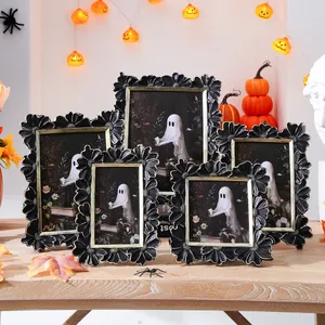 Halloween Vintage Hars Madeliefje Fotolijst 3D Bloemenreliëf Gotisch Gouden Rand Schilderijlijst Voor Festival Decoratie