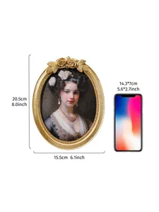 Detailed dimensions of the vintage golden oval resin photo frame with scale reference