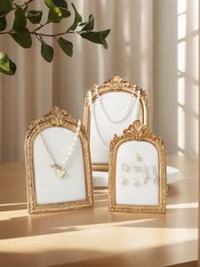 Vintage resin photo frame jewelry display stand set, elegant arch necklace organizer props.