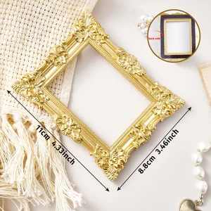3-inch vintage gold magnetic photo frame detail with dimensions and magnetic back side