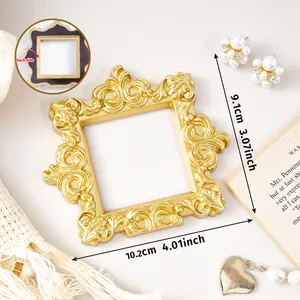 Detail showing 4.01x3.07 inch dimensions of vintage style gold magnetic photo frame