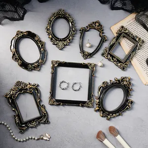 Marco de Fotos en Miniatura Europeo Vintage Negro Oro Resina Relieve Estilo Barroco Accesorios de Fotografía Decoración Hogar