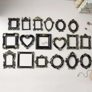 Colección de mini marcos de fotos vintage estilo europeo negro y oro para casas