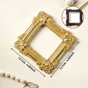 Vintage golden magnetic 3-inch photo frame with ornate carvings for elegant home decor
