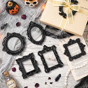 Set of black mini Baroque relief photo frames for Halloween photography props.