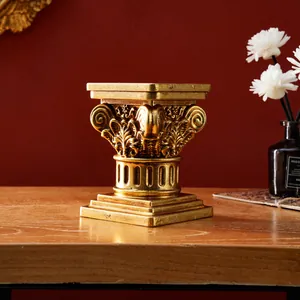 Portavelas vintage de columna romana dorada estilo europeo para decoración de mesa elegante