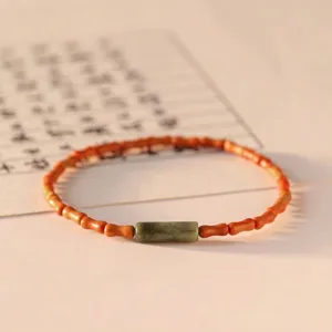 Handmade Olive Pit Bamboo Shape Beaded Bracelet Shoushan Stone Lemon Jade Zen Style Literary Wrist Jewelry For Women Gift