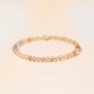 Pulsera de Cuentas de Cuarzo Rutilado Natural Minimalista Retro para Mujer Chapado en Oro Joyería de Piedras Preciosas