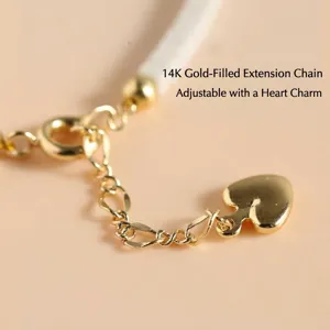 White jade stone bracelet with 14K gold filled heart charm extension chain