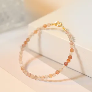 Pulsera delicada de cuentas de cuarzo rutilado natural 3mm con cierre de oro 14K