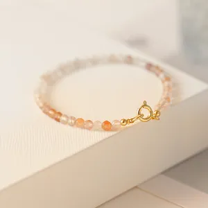 Elegante pulsera de cuarzo rutilado natural de 3mm con cierre de resorte de oro 14K