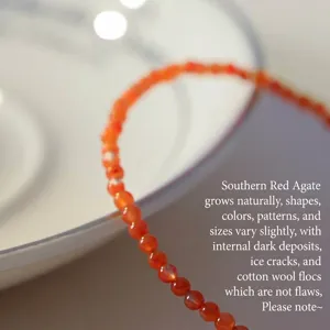 Elegant 3mm natural Southern Red Agate bead bracelet for women, ultra-thin minimalist style