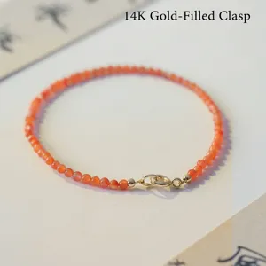 Natural 3mm Southern Red Agate beaded bracelet with 14K gold-filled clasp