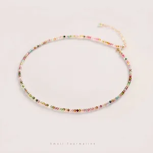 Natural Rainbow Tourmaline Necklace S925 Sterling Silver 14K Gold Filled Colorful Beaded Clavicle Chain Jewelry For Women