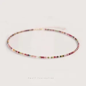 Minimalist natural multi-color tourmaline bead necklace with 14K gold filled clasp