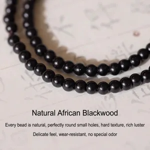 Elegante pulsera budista de cuentas de madera de ébano natural de 4 mm para mujer zen
