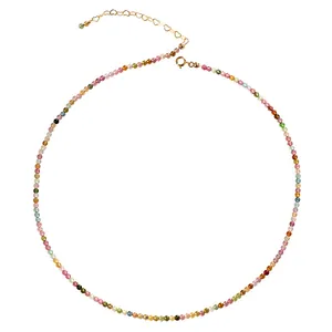 Handmade multicolor natural tourmaline beaded necklace with 14K gold-filled clasp
