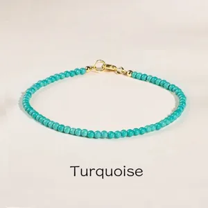 Natural Raw Ore Turquoise Beaded Bracelet For Women Two Millimeter Thin Beads Single Loop Fourteen K Gold Filled Minimalist Jewelry