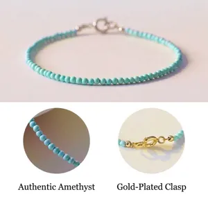 Elegant 2mm genuine turquoise beaded bracelet featuring a durable 14k gold-filled clasp