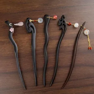 Vintage Sandelholz Haarstab Neuer Chinesischer Stil Naturkristall Achat Quaste Haarnadel Handgefertigte Holz Gabel Accessoire Damen