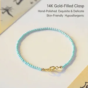 Fine 2mm natural turquoise stone bead bracelet with a 14K gold filled clasp for women