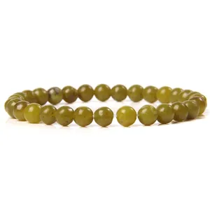 Elegant polished 6mm natural green stone bead elastic stretch bracelet for women's jewelry