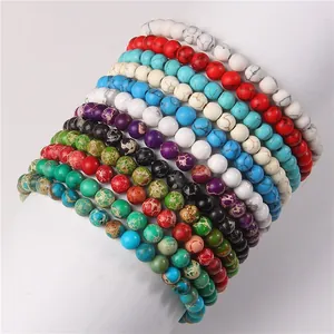 High-quality colorful 6mm natural stone beaded elastic bracelets for women fashion