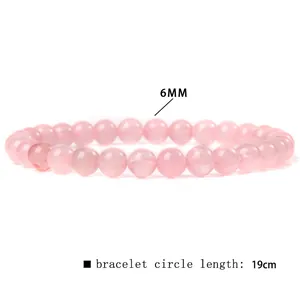 6mm natural pink stone beaded elastic bracelet for women, 19cm length